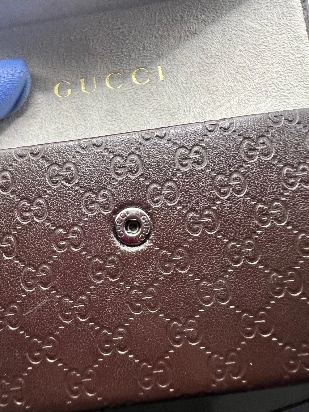 Gucci Brown  Embossed GG Leather Long Envelope sunglasses case